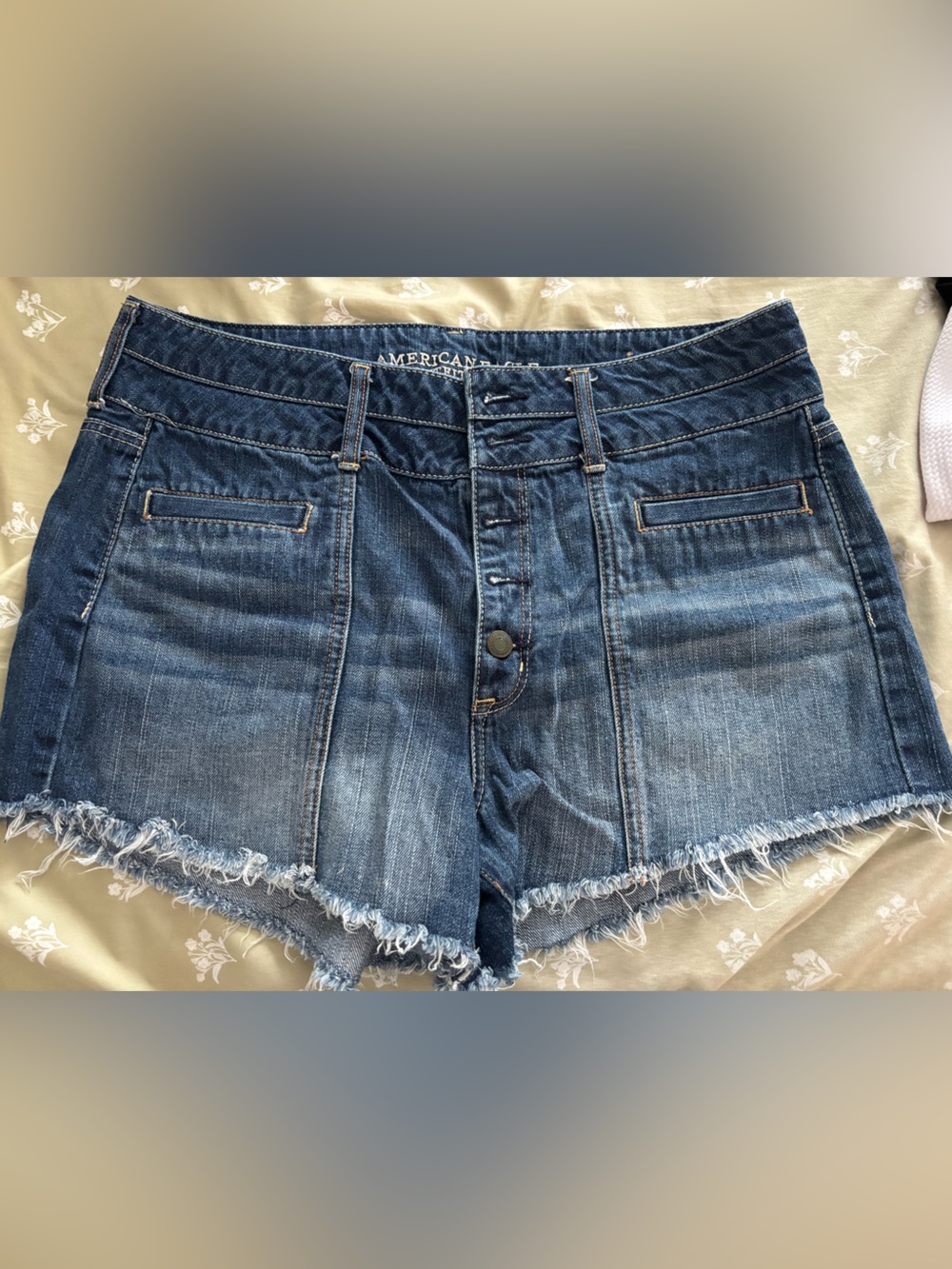 American Eagle Outfitters Dark Blue Frayed Hem Jean Shorts